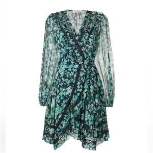 Zimmermann 100% viscose Floral Green Wrap Dress, L